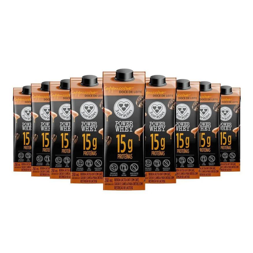 A Tal Da Castanha Bebida Proteica Power Whey Cappuccino Doce de Leite 3 Corações (cx 12un de 250ml) Unica