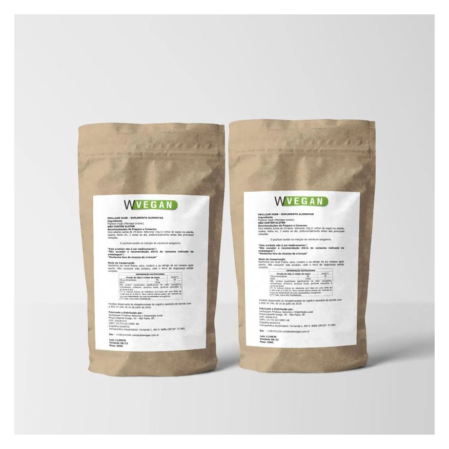 Wvegan Psyllium Po Puro 1kg Embalagem Refil Psillium Vegano