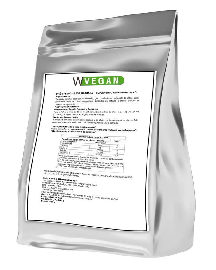 Moriale Odt Pre Treino Vegan com Cafeina Sabor Guarana Wvegan 500g Vegano