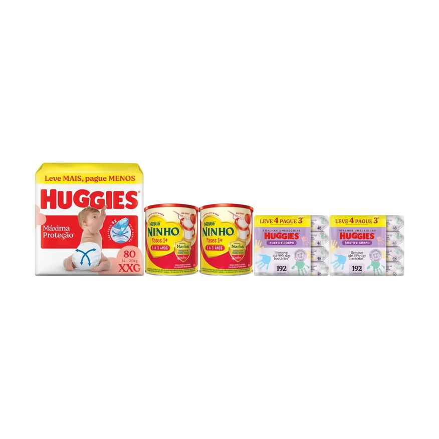 Huggies Kit Bebê Fralda XXG com Fórmula Infantil Ninho 1+