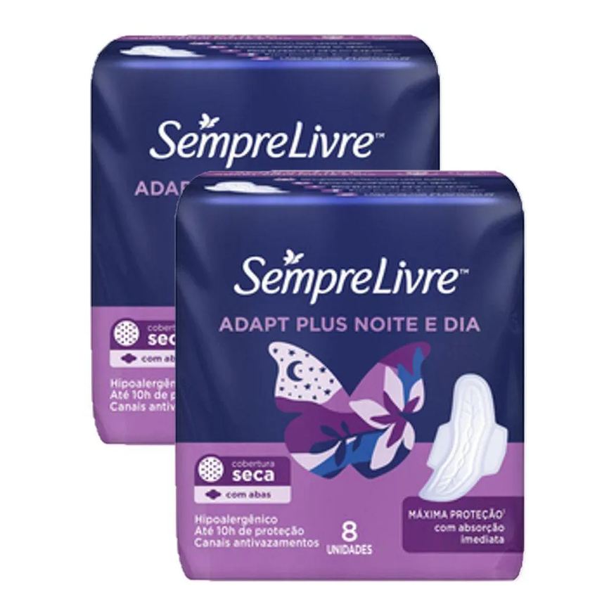 Sempre Livre Kit 2 Absorventes Adapt Plus Noite e Dia Seca com Abas 8 unidades