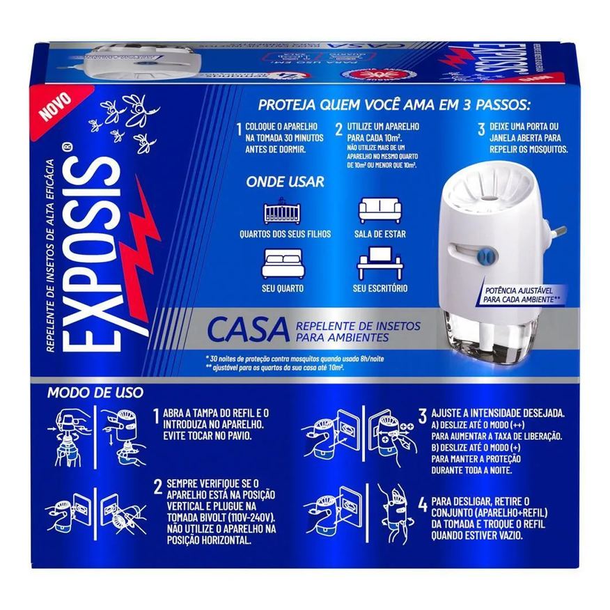 Kit 2 Aparelhos Elétrico + Refil Repelente Líquido Exposis Casa 32,9ml