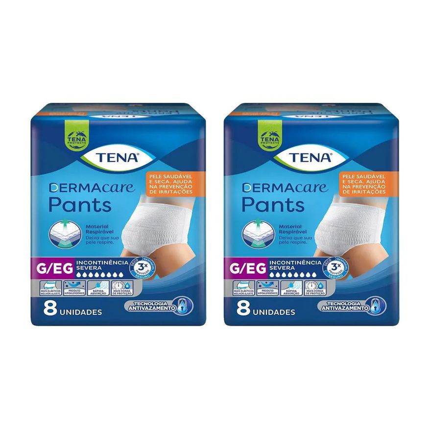 Tena Kit 2 Roupa Intima Dermacare Pants Ultra G/eg com 8 Unidades Cada