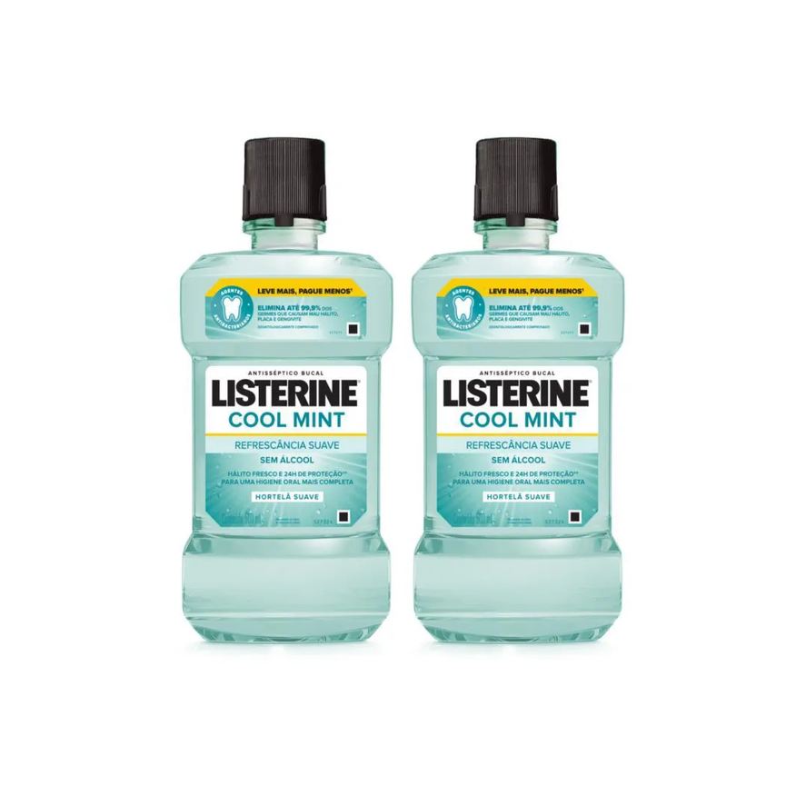 Listerine Kit 2 Antissépticos Bucal Cool Mint Refrescância Suave 500ml