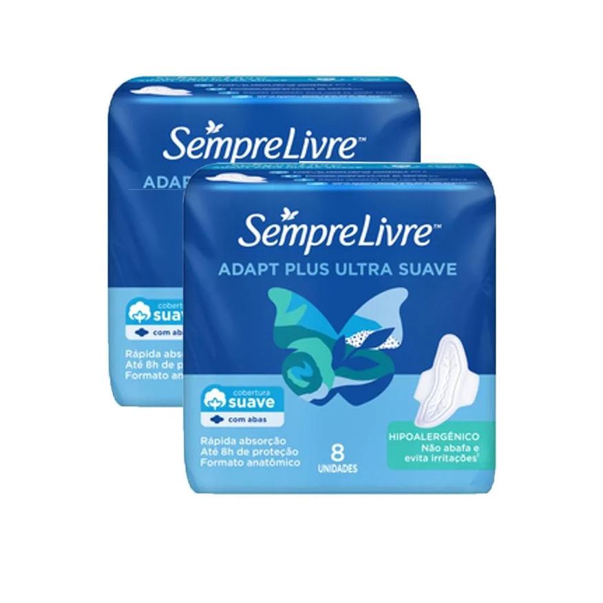 Sempre Livre Kit 2 Absorventes Externo Adapt Plus 8 unidades