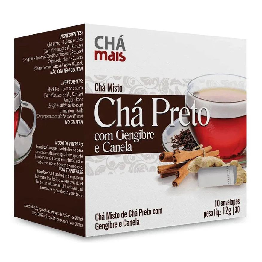 Chá Mais Clinicmais Chá Preto com Gengibre e Canela 10 Sachês 12g
