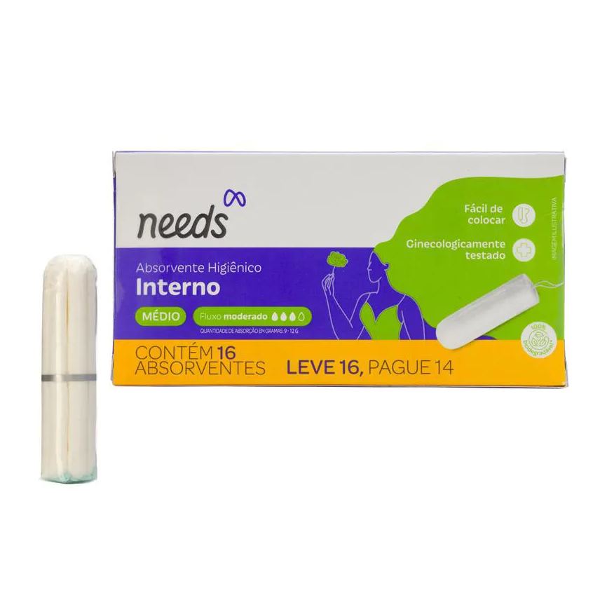 Needs Absorvente Interno Médio Fluxo Moderado 16 Unidades
