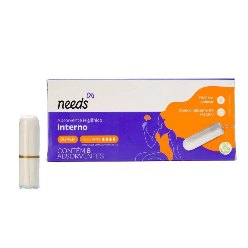Needs Absorvente Interno Super Fluxo Forte 8 Unidades