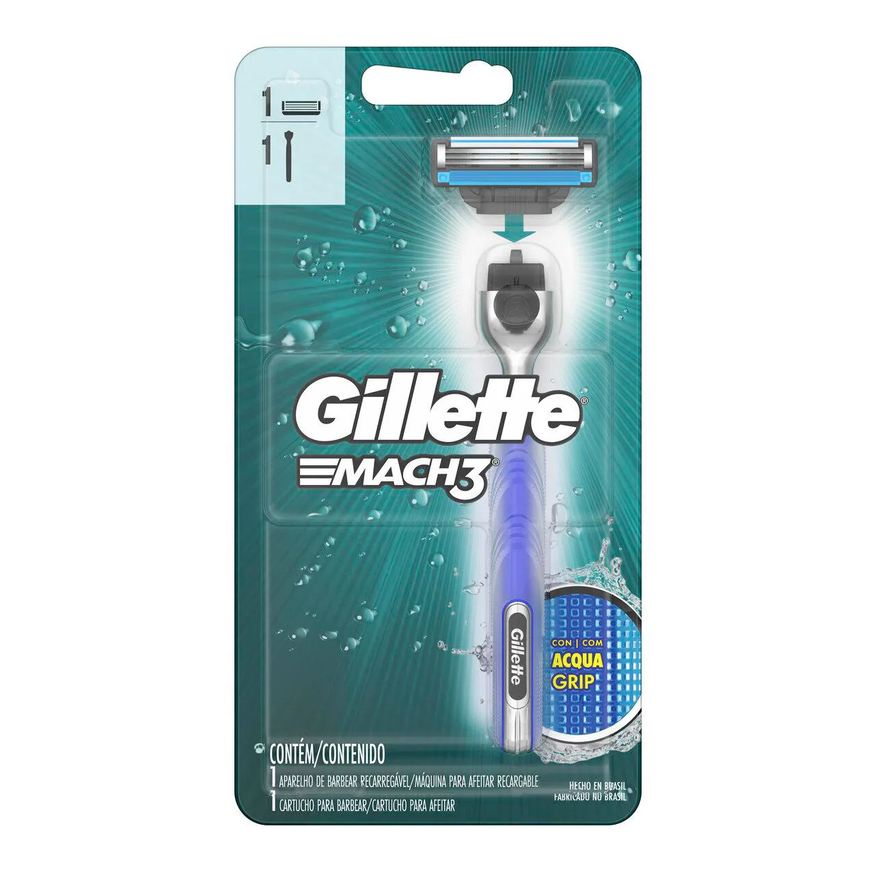 Gillette Aparelho de Barbear Mach3 Acqua Grip + 1 cartucho