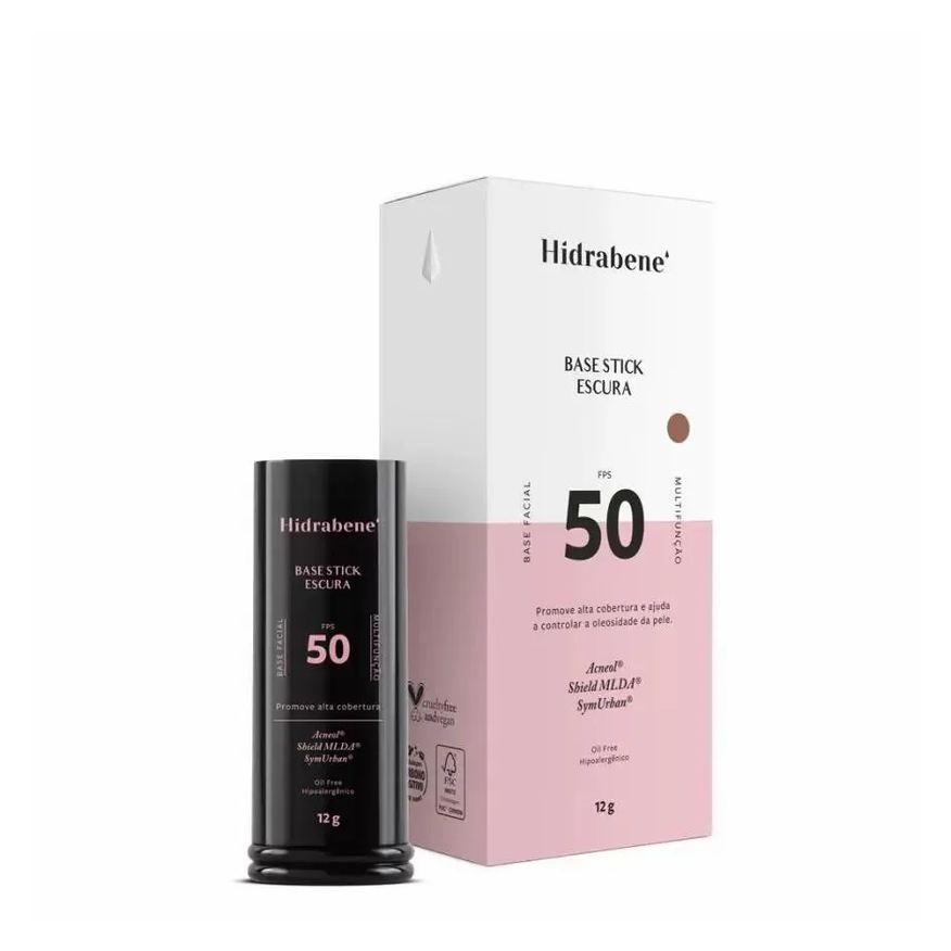 Hidrabene Base Facial Stick 50 Fps Tipo Bastão Clareador Multifunção Alta Cobertura Controla Oleosidade Escura