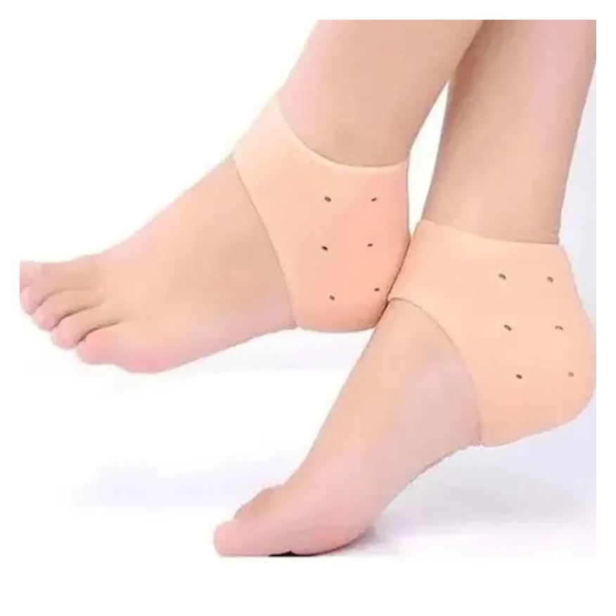 Meia Par Silicone Dk Anti Rachadura Calcanhar Hidratante Protetor Ortopédica Bege