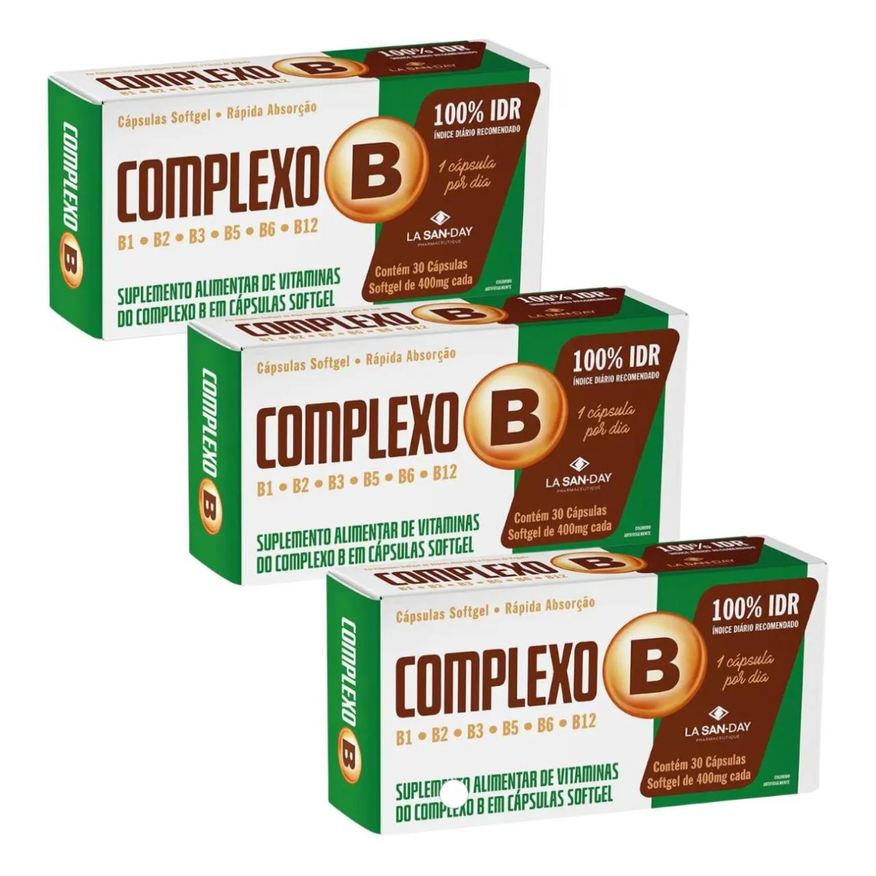 La San Day Kit 3 Unidades Suplemento Alimentar Complexo B 30 Cápsulas Cada