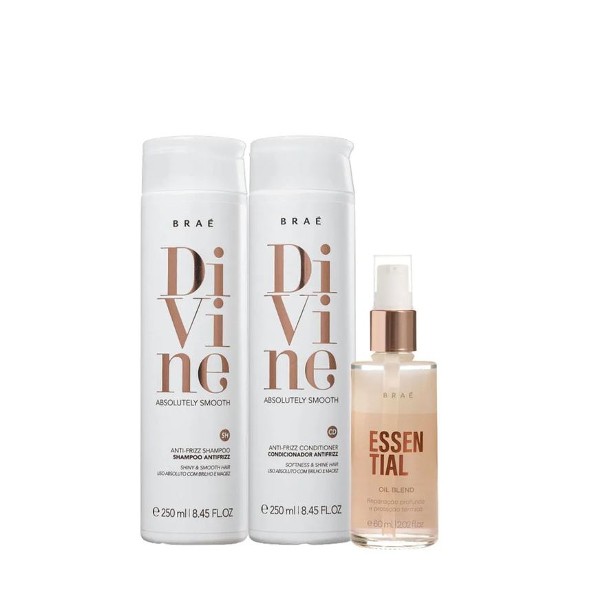Braé Kit Divine Shampoo Condicionador e Essential Oil Blend (3 Produtos)
