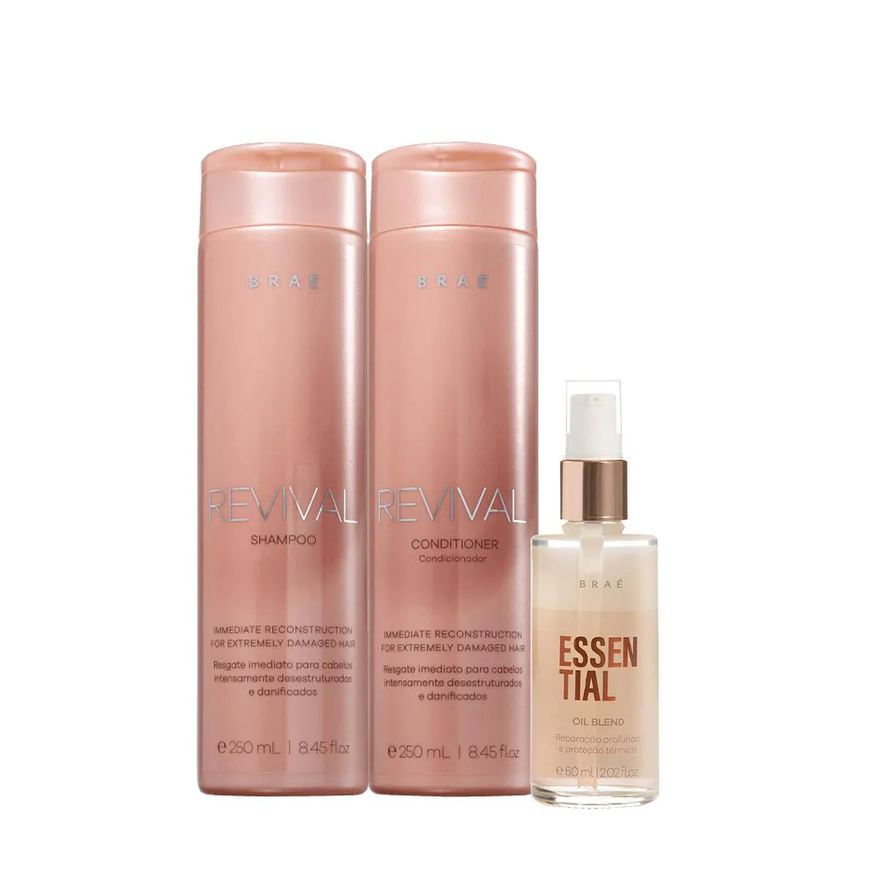 Braé Kit Revival Shampoo Condicionador e Essential Oil Blend (3 Produtos)