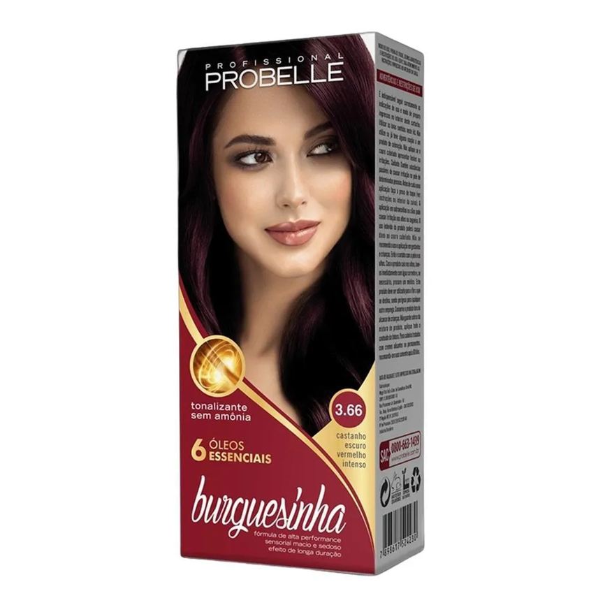 Probelle Tintura Burguesinha 3.66 Castanho Escuro Verm Intenso