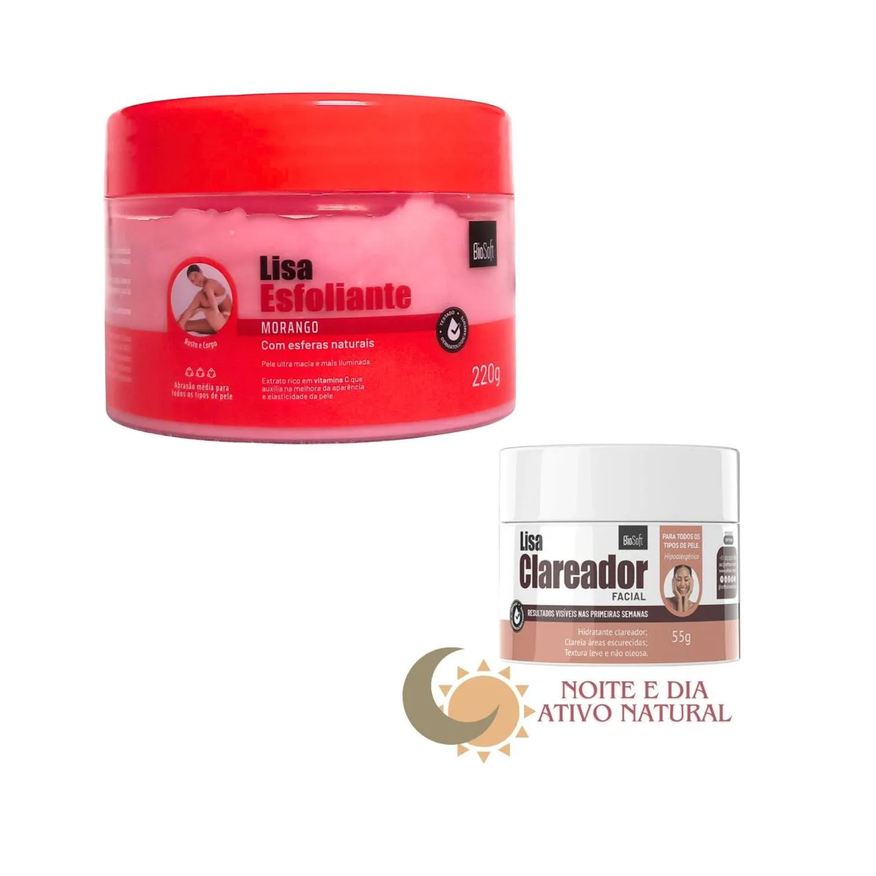 Bio Soft Creme Clareador Facial + Esfoliante Morango Corpo e Rosto
