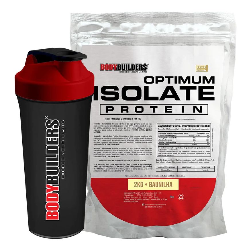 BodyBuilders Kit Proteína Isolada Optimum Isolate Protein Baunilha 2kg + Coqueteleira Shaker 600ml