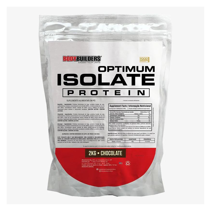 Bodybuilders Optimum Isolate Whey Protein 2kg - Recuperação Muscular - Chocolate