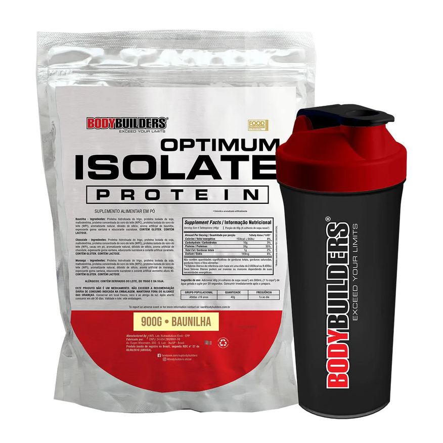 BodyBuilders Kit Proteína Isolada Optimum Isolate Baunilha 900g + Coqueteleira Shaker 600ml