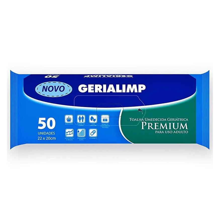 Gerialimp Toalha Umedecida Geriátrica Premium 22x20cm-50 Und