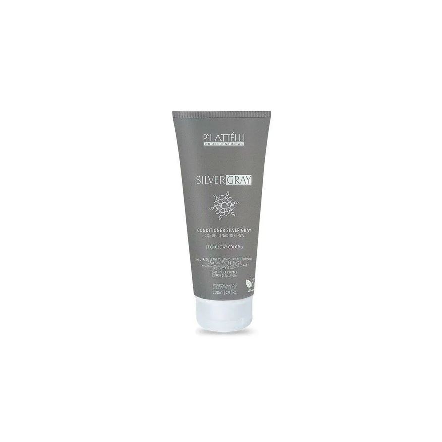 P'Lattélli Profissional Condicionador Vegano Matizador Plattélli Silver Gray Efeito Pérola 200ml