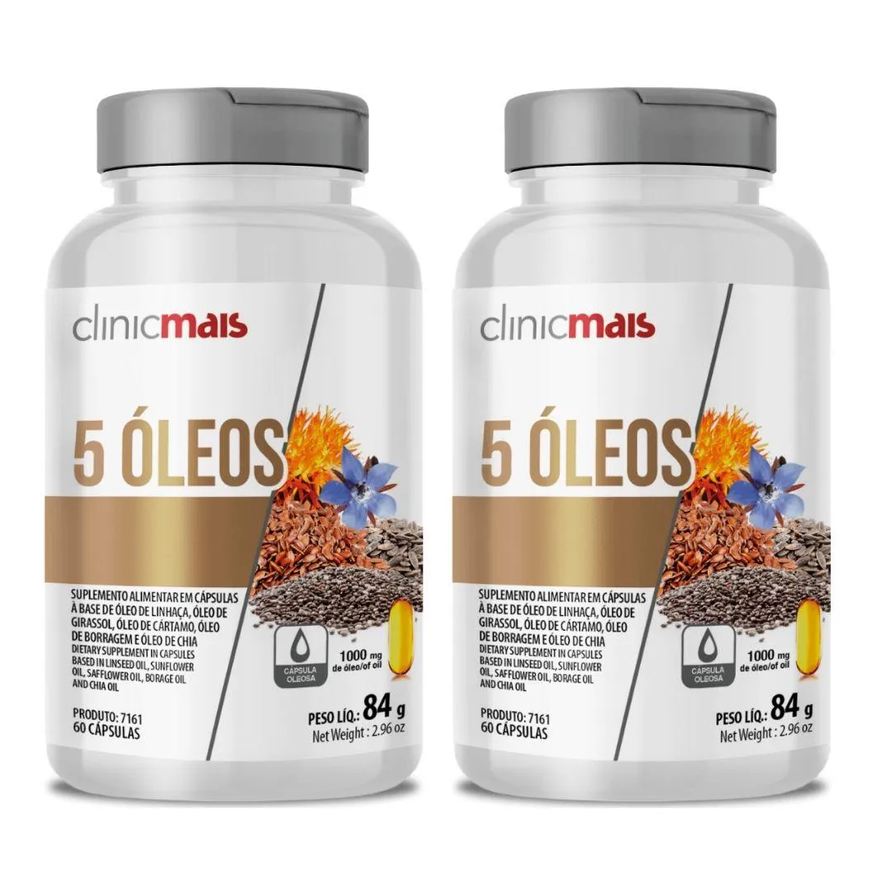 Clinic Mais Kit 2x Óleo de Linhaça, Girassol, Cartamo, Borragem e Chia 1000mg 60 cápsulas - Clinicmais