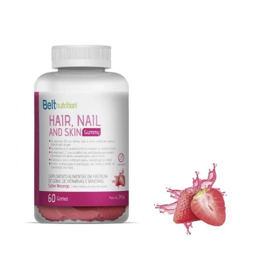 Belt Nutrition Belt Hair, Nail And Skin Gummy-morango-60 Gomas