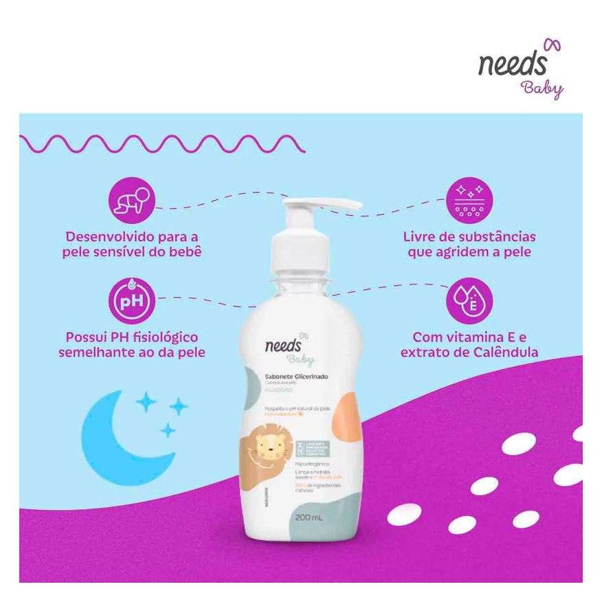 Needs Sabonete de Glicerina Líquido Baby Algodão 200ml