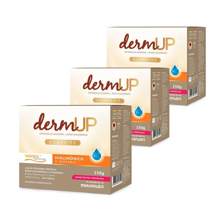 Maxinutri Kit 3 Colágeno Dermup Ácido Hialurônico + Verisol Frutas Vermelha