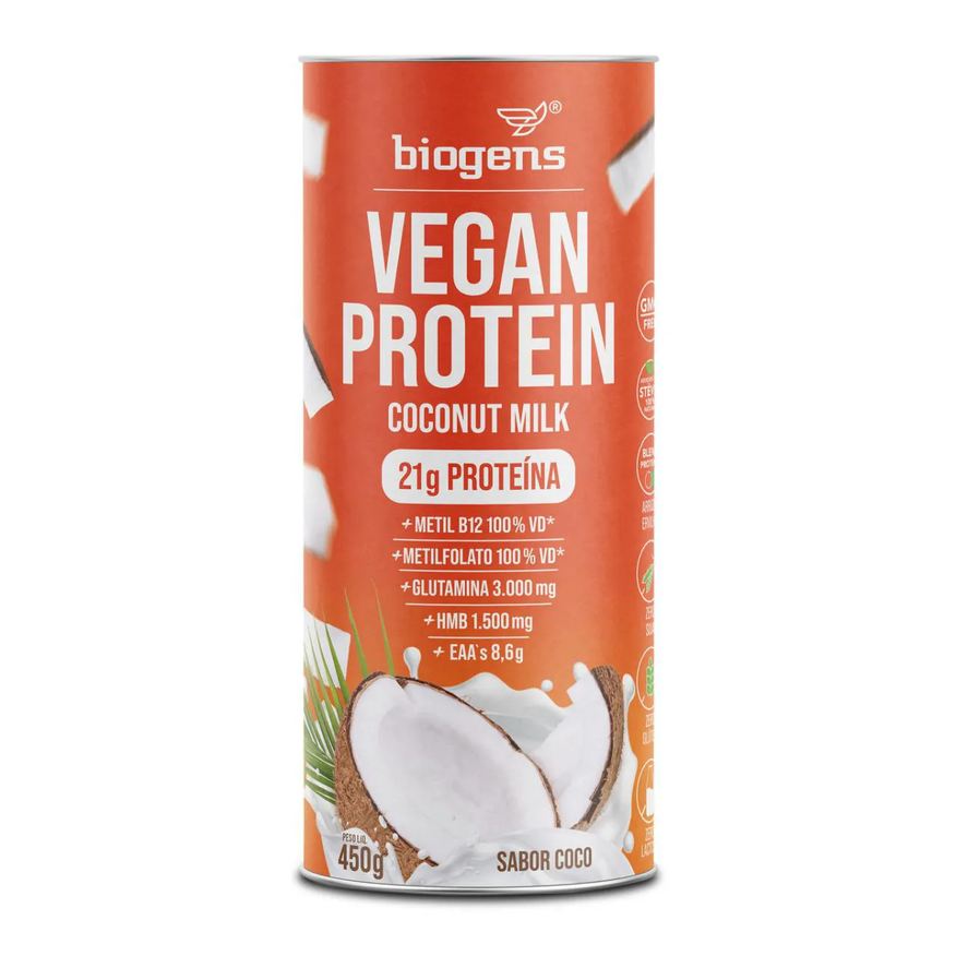 Biogens Proteína Vegana 21g, Leite de Coco, Gmo Free, 450g,