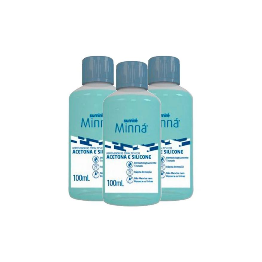 Removedor Kit Esmalte Minná com Acetona 100ml (3 Unidades)