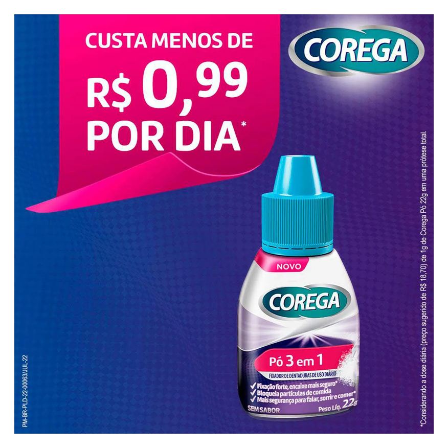 Fixador Pó de Dentaduras Corega 3 em 1 Sem Sabor 22g