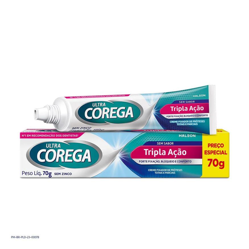 Corega Kit Creme Fixador Ultra Tripla Ação Sem sabor 70g + Tabs Limpeza 3 Minutos 6 Pastilhas