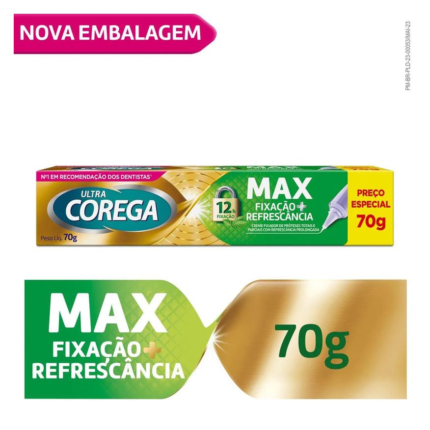 Fixador Creme de Dentadura Ultra Corega Max Fixação + Refrescância Menta 70g