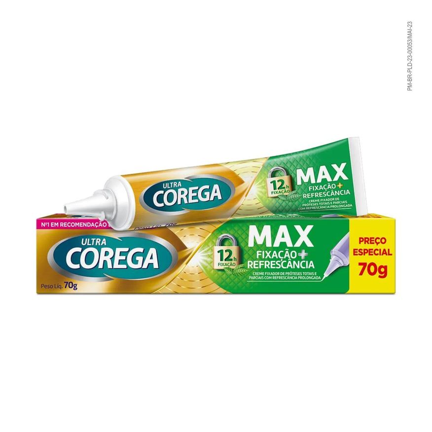 Fixador Creme de Dentadura Ultra Corega Max Fixação + Refrescância Menta 70g