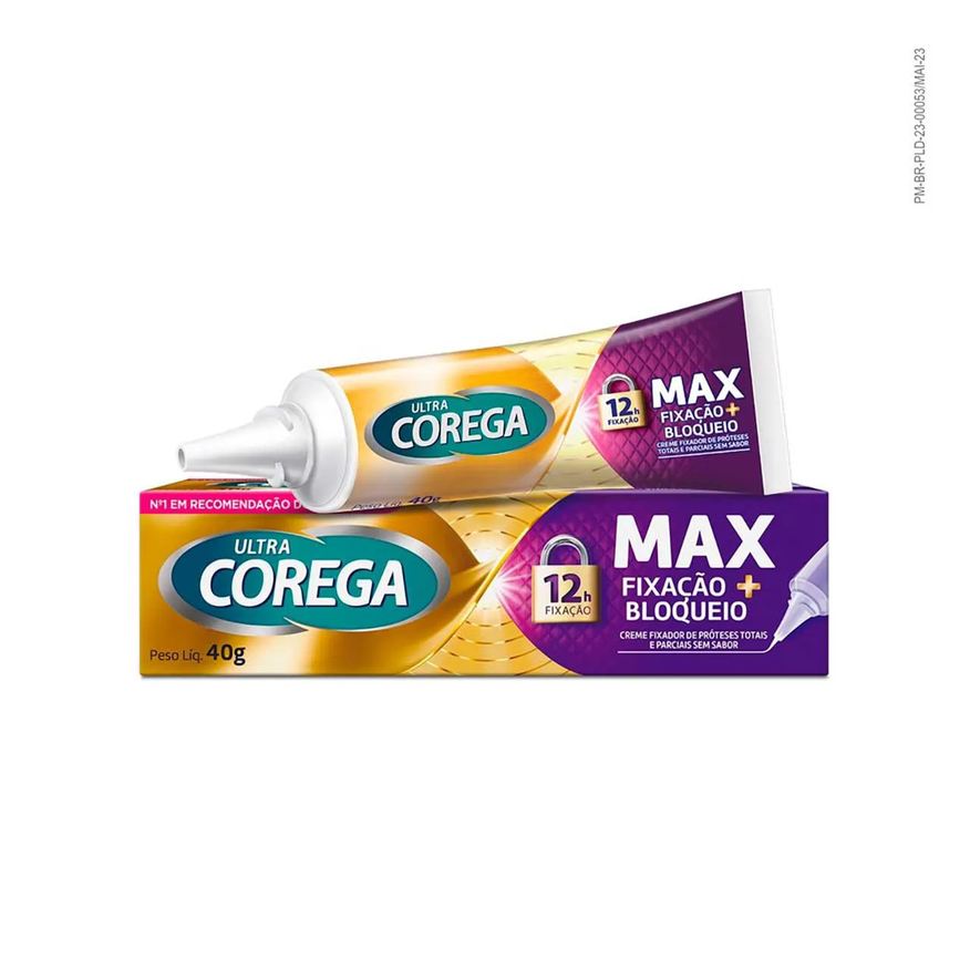 Fixador Creme de Dentadura Ultra Corega Max Fixação + Bloqueio Sem Sabor 40g