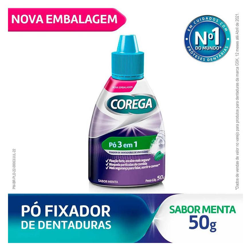 Fixador Pó de Dentaduras Corega 3 em 1 Sabor Menta 50g