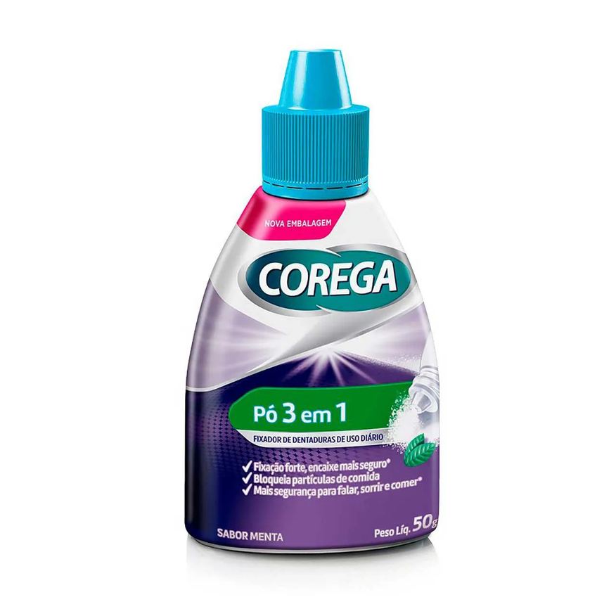 Fixador Pó de Dentaduras Corega 3 em 1 Sabor Menta 50g