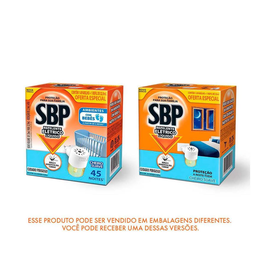 de Repelente Tomada SBP 45 Noites Cheiro Suave + Refil 35ml