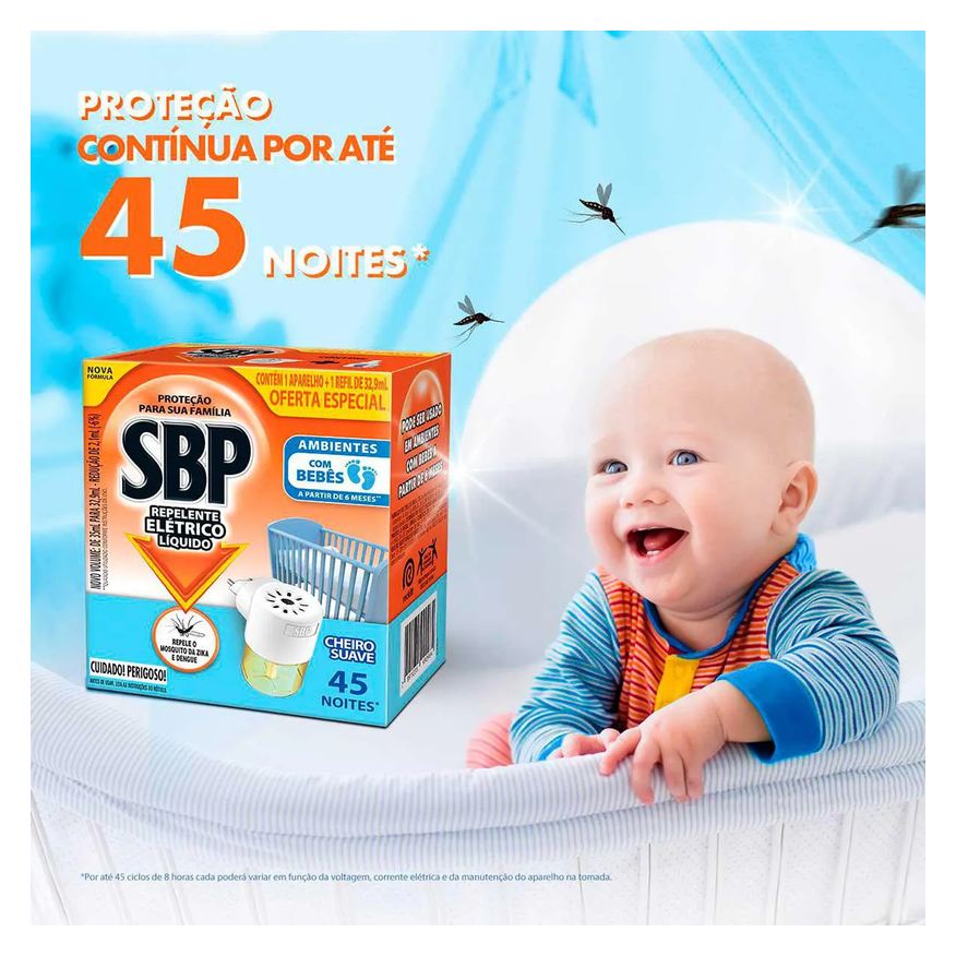 de Repelente Tomada SBP 45 Noites Cheiro Suave + Refil 35ml