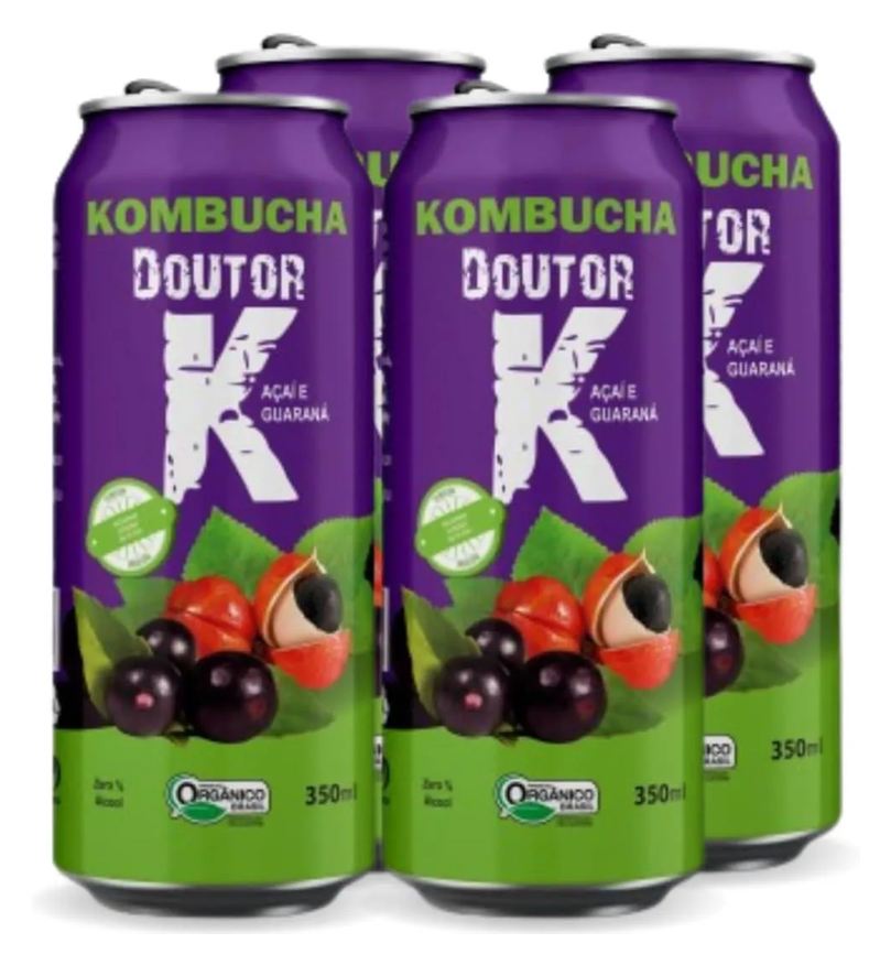Kombucha Doutor K Kit com 04 -kombucha Orgânica Sabor Açaí e Guaraná 350ml Drk