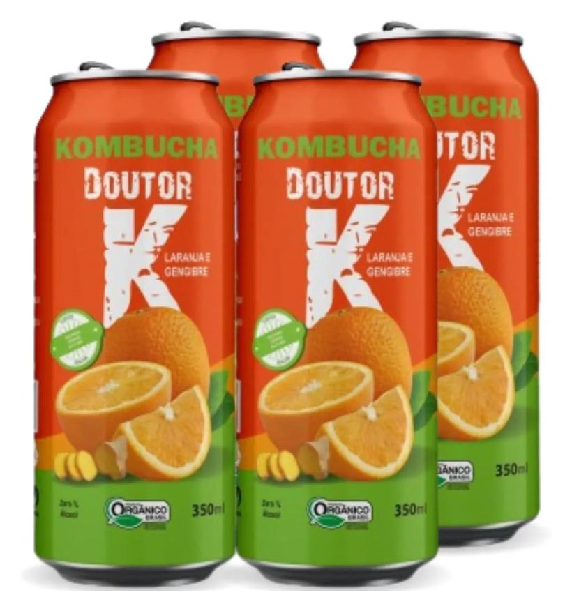 Kombucha Doutor K 4x Kombucha Orgânica Sabor Laranja e Gengibre 350ml Drk
