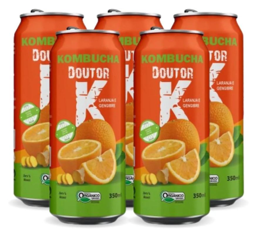 Kombucha Doutor K 5x Kombucha Orgânica Sabor Laranja e Gengibre 350ml Drk
