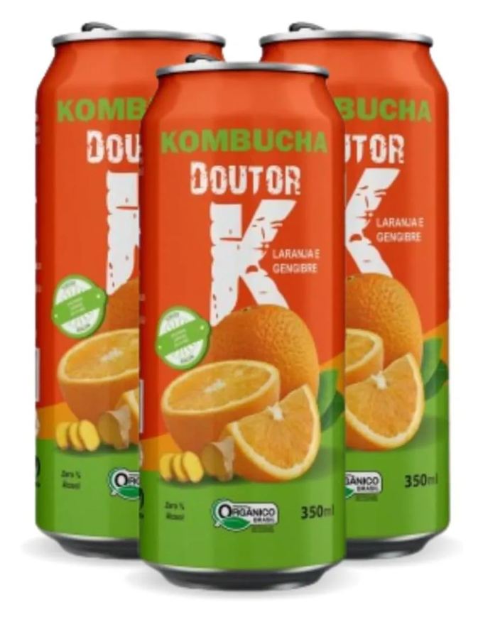 Kombucha Doutor K 3x Kombucha Orgânica Sabor Laranja e Gengibre 350ml Drk