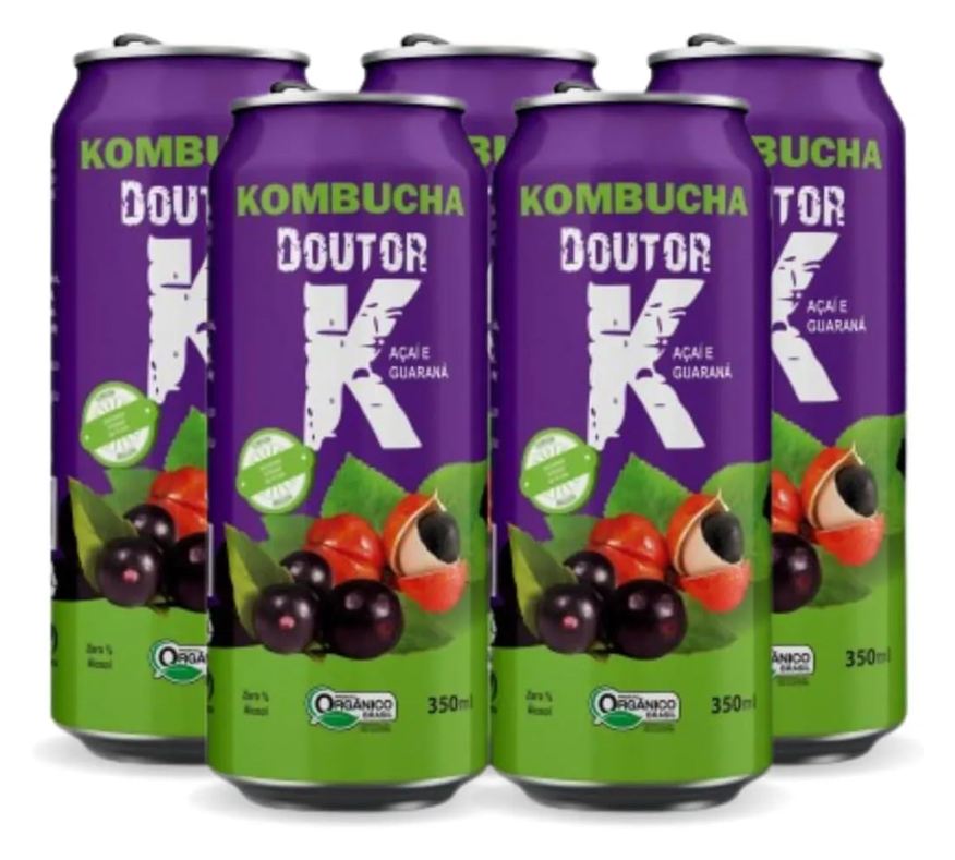 Kombucha Doutor K Kit com 05 -kombucha Orgânica Sabor Açaí e Guaraná 350ml Drk