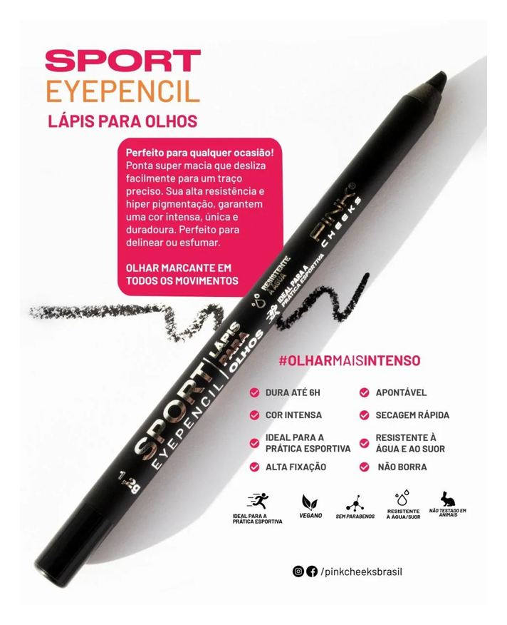 De Lápis Olhos Sport Eyepencil Preto 1,2g - Pink Cheeks