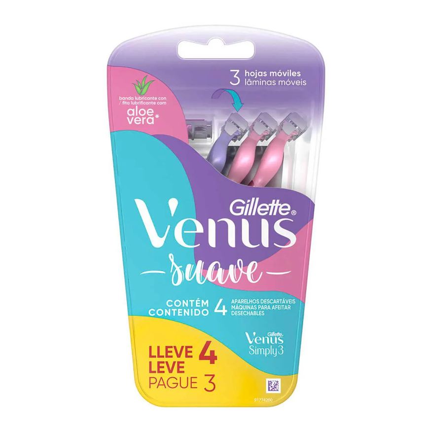 de Aparelho Depilar Descartável Gillete Venus Suave com 4 unidades