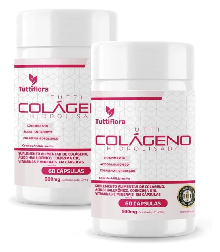 Tuttiflora Kit com 02 - Colágeno Hidrolisado + Ácido Hialurônico + Q10 + Biotina + Vit 60 cápsulas 600mg