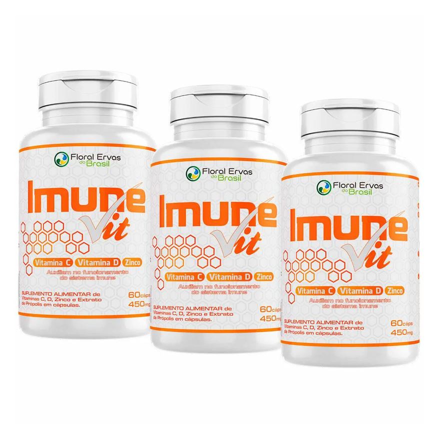 Floral Ervas do Brasil Kit 3x Imune Vit - Vit C + Vit D + Zinco - (60 cápsulas Cada)