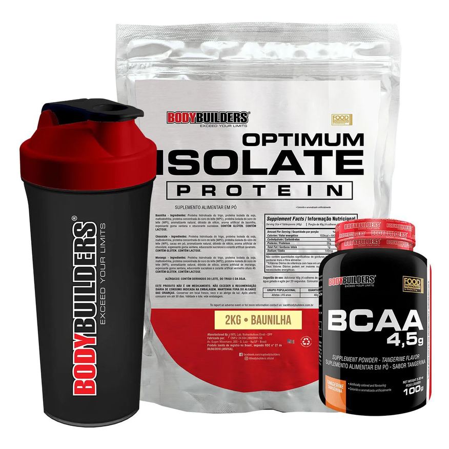 Bodybuilders Kit Optimum Isolate Whey Protein 2kg + Bcaa 100g + Coqueteleira - Baunilha